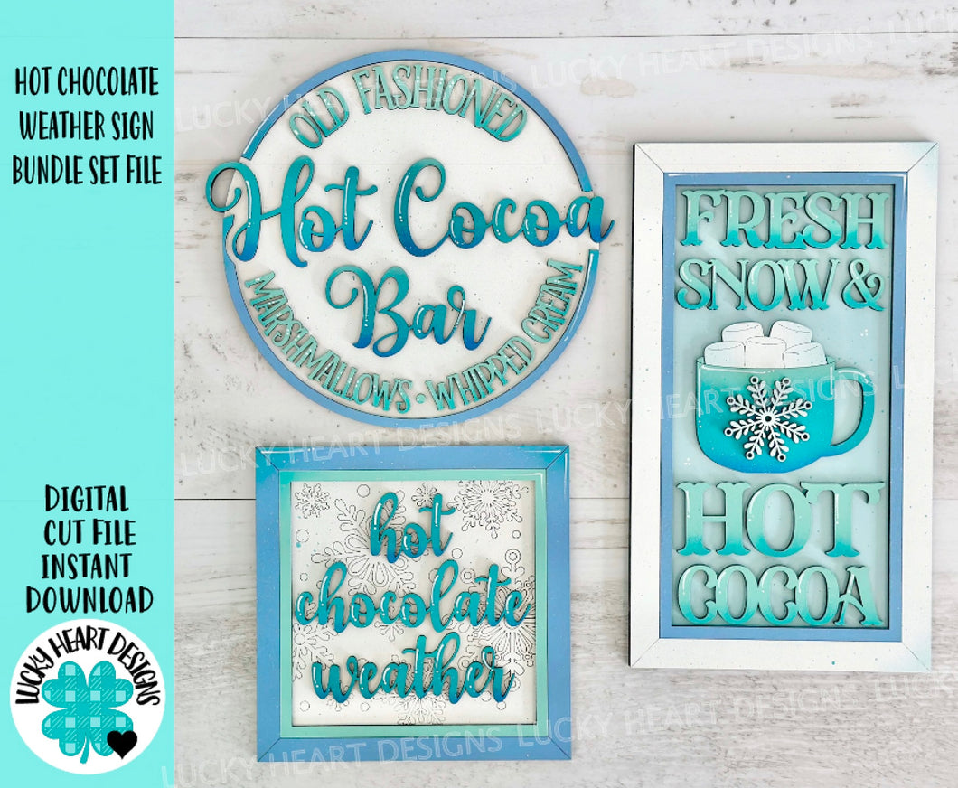 Hot Chocolate Weather Sign Bundle Set File SVG, Glowforge Winter Snowflake, Cocoa, LuckyheartDesignsCo