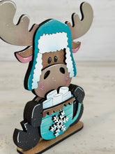 Load image into Gallery viewer, Moose Winter Hot Cocoa Standing File SVG, Snowflake, Frosty, Snowman, Reindeer, Holiday, Tiered Tray, Glowforge, LuckyHeartDesignsCo
