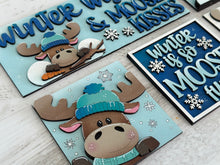 Load image into Gallery viewer, Moose Winter Interchangeable Leaning Sign File SVG, Snowman Tiered Tray, Glowforge, LuckyHeartDesignsCO
