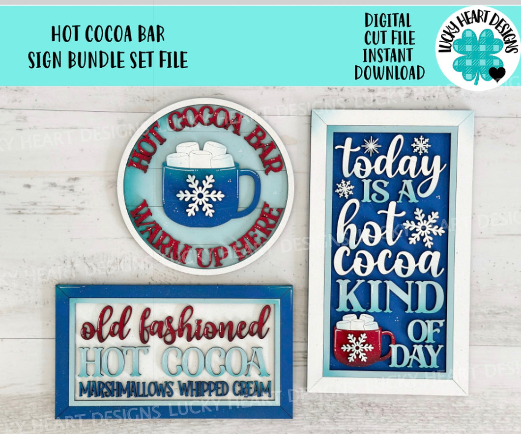 Hot Cocoa Bar Sign Bundle Set File SVG, Glowforge Winter Snowflake, Chocolate, LuckyheartDesignsCo