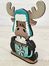 Load image into Gallery viewer, Moose Winter Hot Cocoa Standing File SVG, Snowflake, Frosty, Snowman, Reindeer, Holiday, Tiered Tray, Glowforge, LuckyHeartDesignsCo
