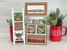 Load image into Gallery viewer, Moose Christmas MINI Interchangeable Leaning Sign File SVG, Rudolph, Santa, Elf, Tiered Tray Glowforge, LuckyHeartDesignsCo
