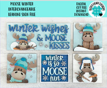 Load image into Gallery viewer, Moose Winter Interchangeable Leaning Sign File SVG, Snowman Tiered Tray, Glowforge, LuckyHeartDesignsCO
