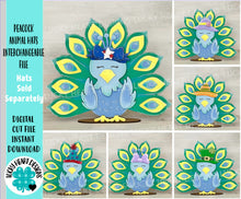 Load image into Gallery viewer, Peacock Animal Hats Interchangeable MINI File SVG, Seasonal Leaning sign, Holiday, Tiered Tray Glowforge, LuckyHeartDesignsCo
