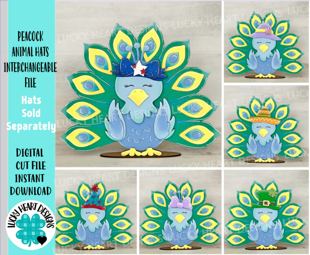 Peacock Animal Hats Interchangeable MINI File SVG, Seasonal Leaning sign, Holiday, Tiered Tray Glowforge, LuckyHeartDesignsCo