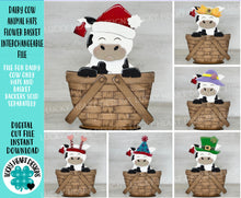 Load image into Gallery viewer, Dairy Cow Animal Hats Flower Basket Interchangeable File SVG, Farm, Christmas, Fall, Halloween, Tiered Tray, Glowforge, LuckyHeartDesignsCo
