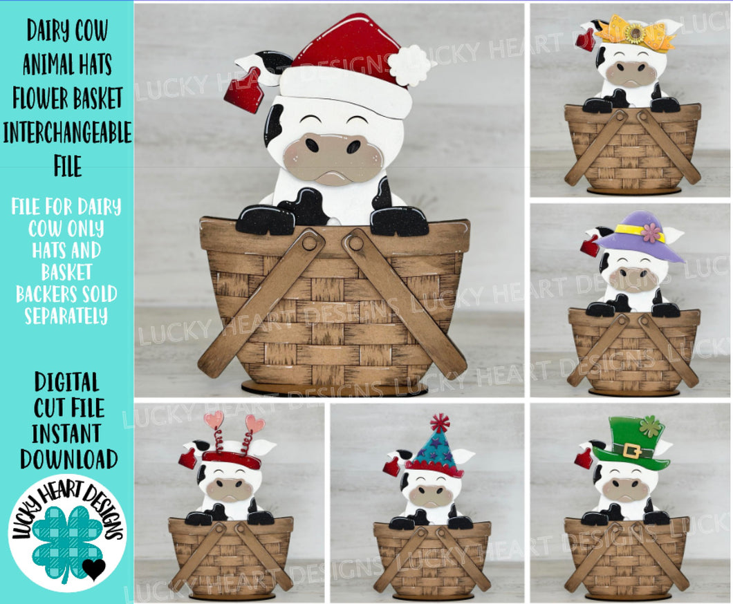 Dairy Cow Animal Hats Flower Basket Interchangeable File SVG, Farm, Christmas, Fall, Halloween, Tiered Tray, Glowforge, LuckyHeartDesignsCo
