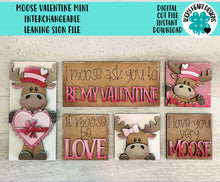 Load image into Gallery viewer, Moose Valentines MINI Interchangeable Leaning Sign File SVG, Candy, Heart, Love, Tiered Tray Glowforge, LuckyHeartDesignsCo
