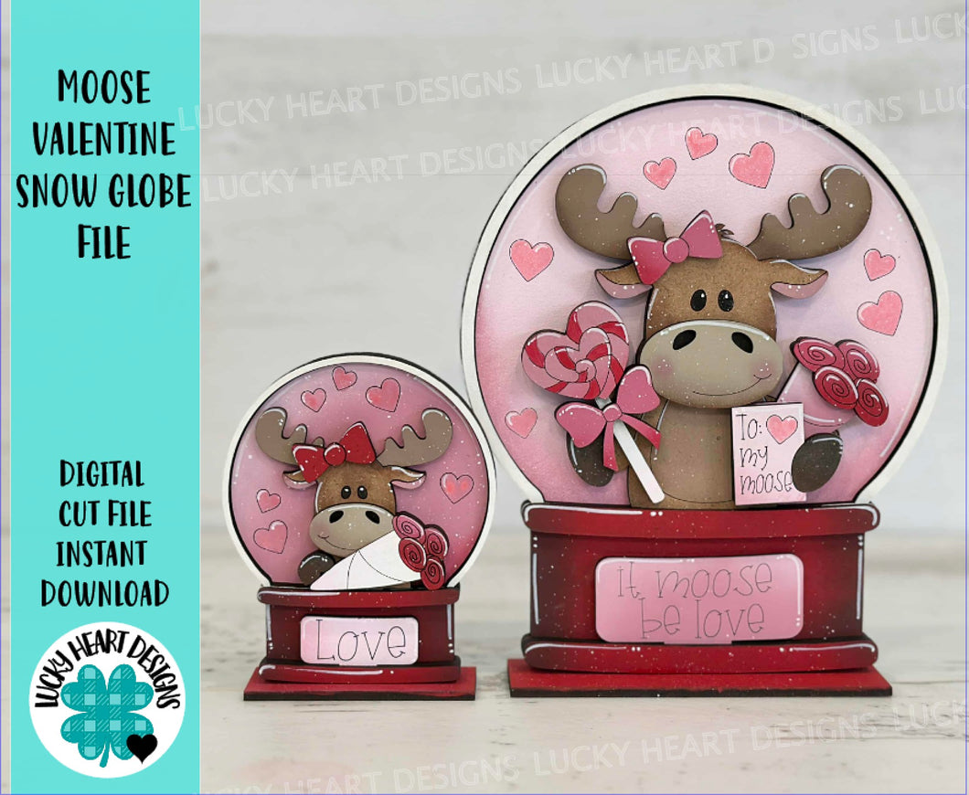 Moose Valentines Snow Globe Interchangeable File SVG, TINY, Glowforge, Love, Heart, Tiered Tray LuckyHeartDesignsCo