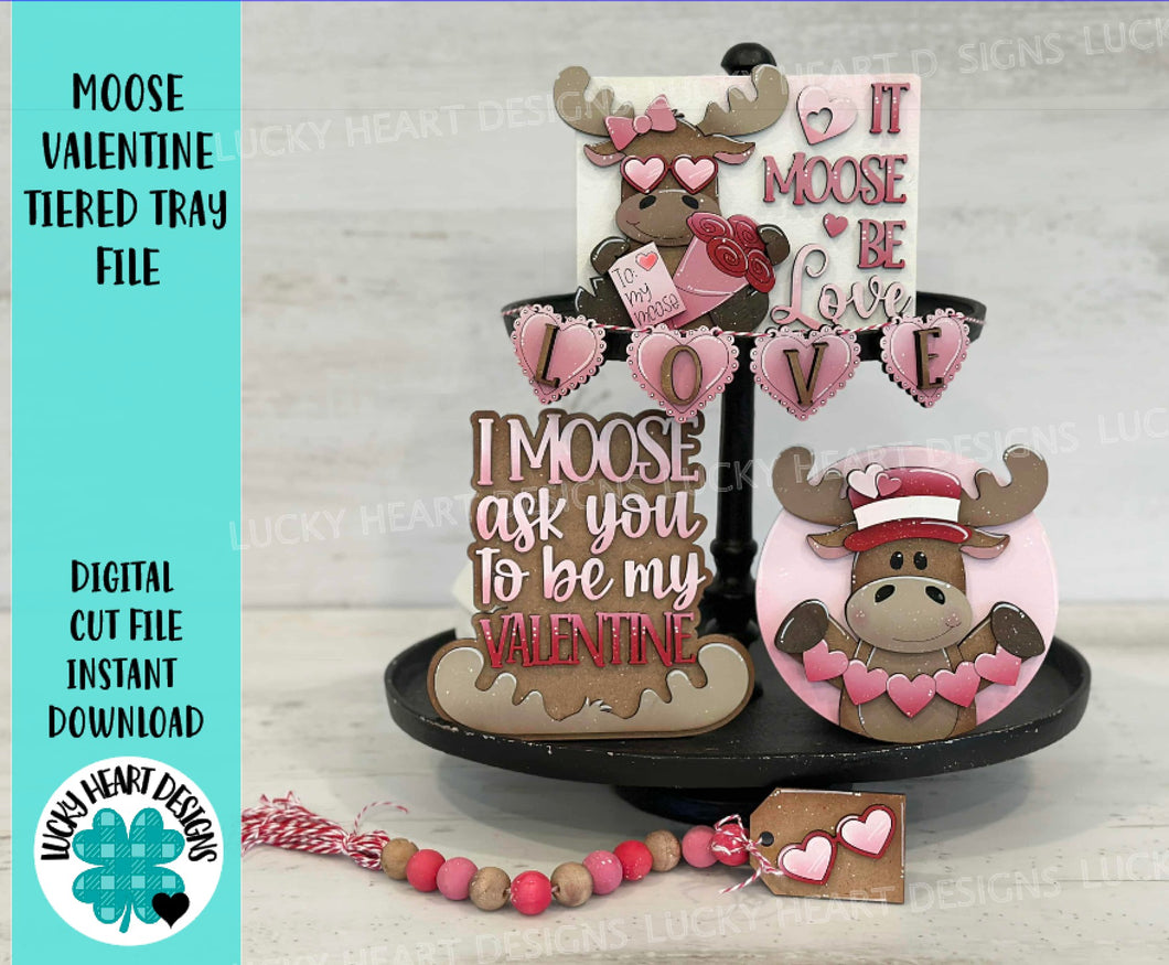 Moose Valentine Tiered Tray File SVG, Glowforge, Love, Heart, Valentines Day, LuckyHeartDesignsCo