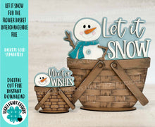 Load image into Gallery viewer, Let It Snow For The Flower Basket Interchangeable File SVG, TINY Winter Snowman Snowflake Frosty Tiered Tray, Glowforge, LuckyHeartDesignsCo
