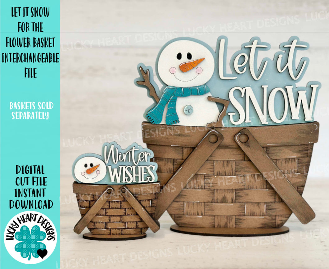 Let It Snow For The Flower Basket Interchangeable File SVG, TINY Winter Snowman Snowflake Frosty Tiered Tray, Glowforge, LuckyHeartDesignsCo