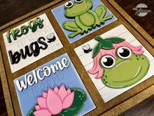 Load image into Gallery viewer, Frog Spring Interchangeable Leaning Sign File SVG, Mushroom, Tiered Tray Glowforge, LuckyHeartDesignsCo
