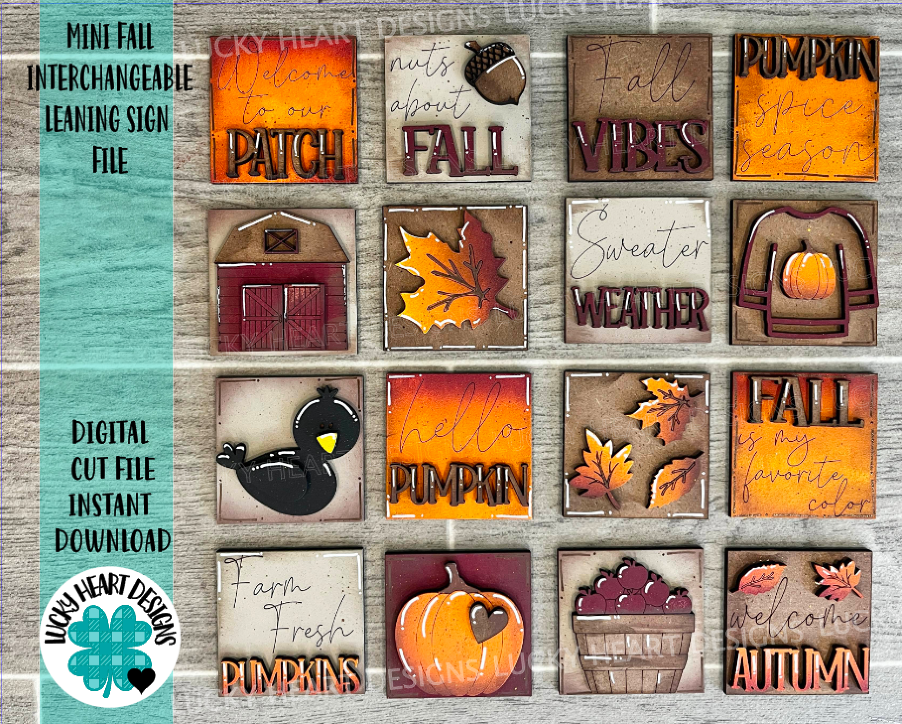 MINI Fall Interchangeable Leaning Sign File SVG, Glowforge LuckyHeartD ...