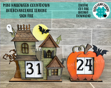Load image into Gallery viewer, MINI Halloween Countdown Haunted House Interchangeable Leaning Sign File SVG, Pumpkin,  Tiered Tray Glowforge, LuckyHeartDesignsCo
