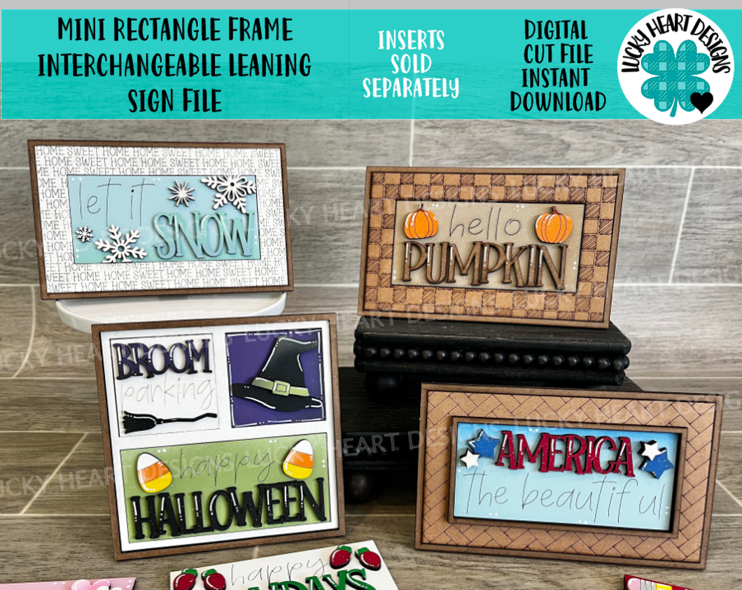 MINI Rectangle Frame Interchangeable Leaning Sign File SVG, Tiered Tray Glowforge, LuckyHeartDesignsCo