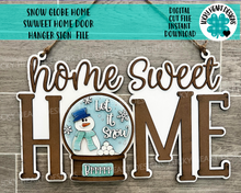 Load image into Gallery viewer, Snow Globe Home Sweet Home Door Hanger Sign File SVG, Glowforge, LuckyHeartDesignsCo
