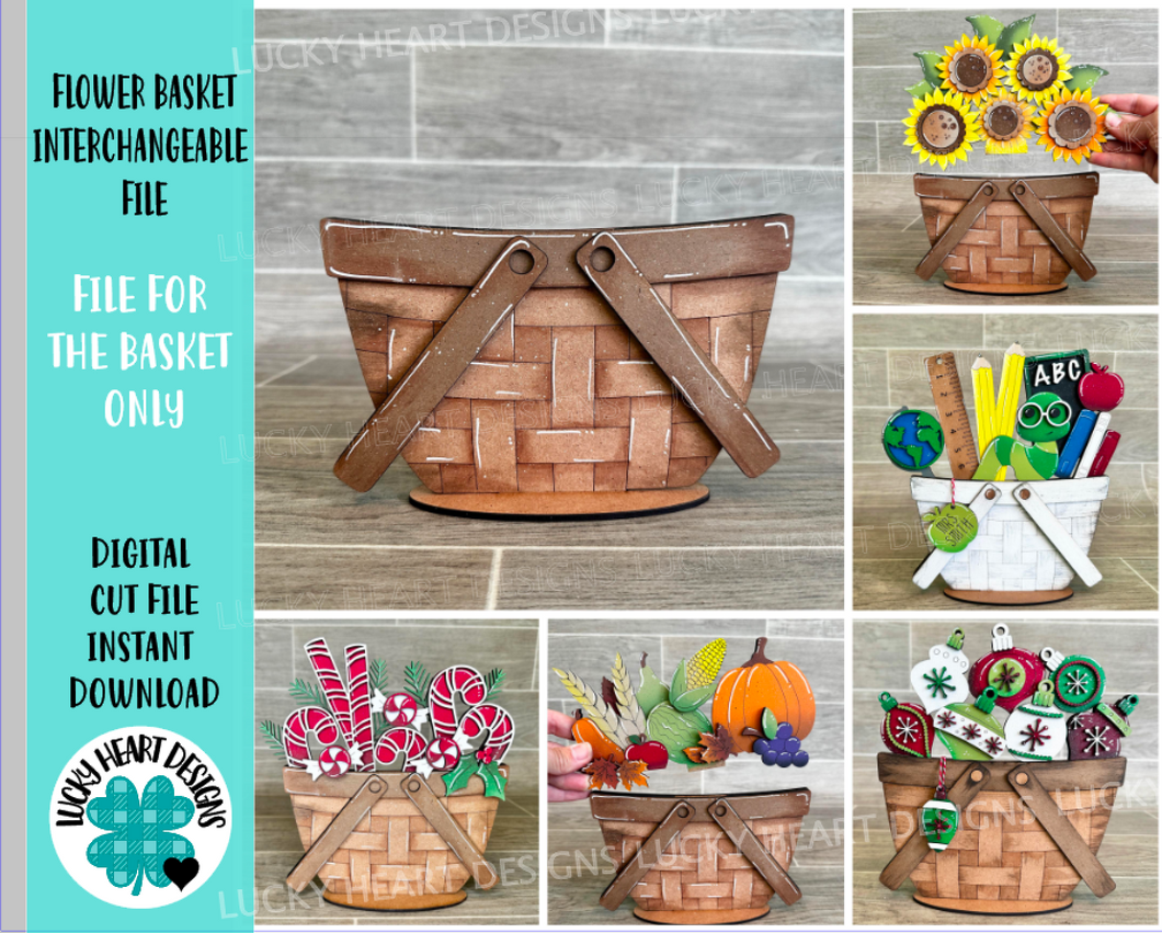Flower Basket Interchangeable File SVG, Vase, Flower, Floral, Summer, Fall Tiered Tray, Glowforge, LuckyHeartDesignsCo