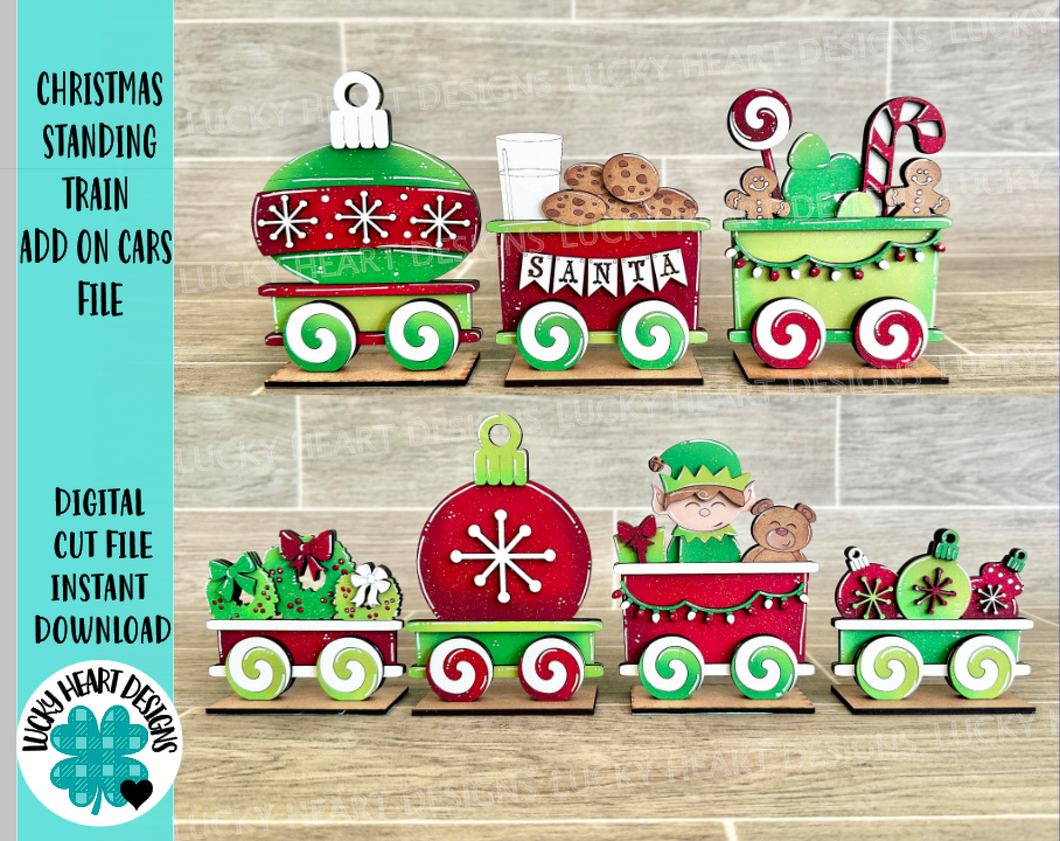 Christmas Standing Train ADD ON Cars File SVG, Santa, Rudolph, Gingerbread, Glowforge, LuckyHeartDesignsCo