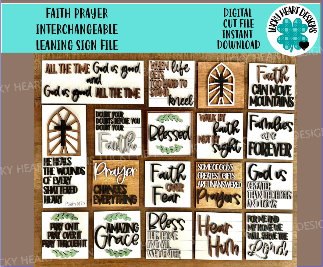 Faith Prayer interchangeable Leaning Sign File SVG, Church Religious Tiered Tray, Glowforge, LuckyHeartDesignsCo