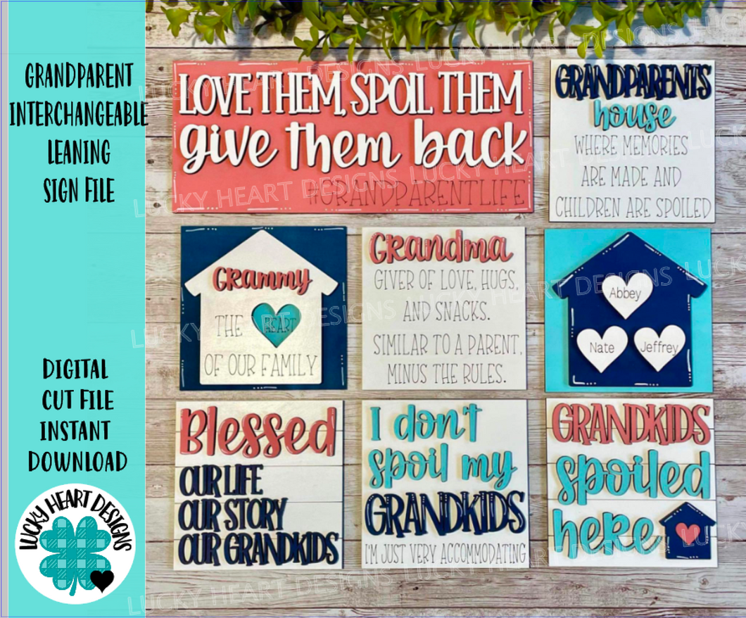 Grandparent Interchangeable Leaning Sign File SVG, Nana, Papa, Family, Gift, grandkids, Grandma, Grandpa, Glowforge, LuckyHeartDesignsCo