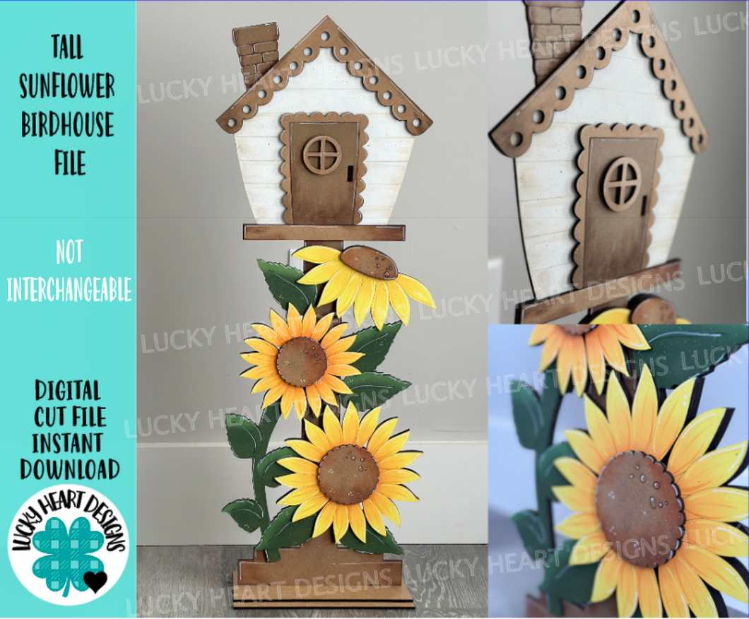 Tall Sunflower Birdhouse File SVG, Glowforge, Flower, Fairy, Bird house, LuckyHeartDesignsCo
