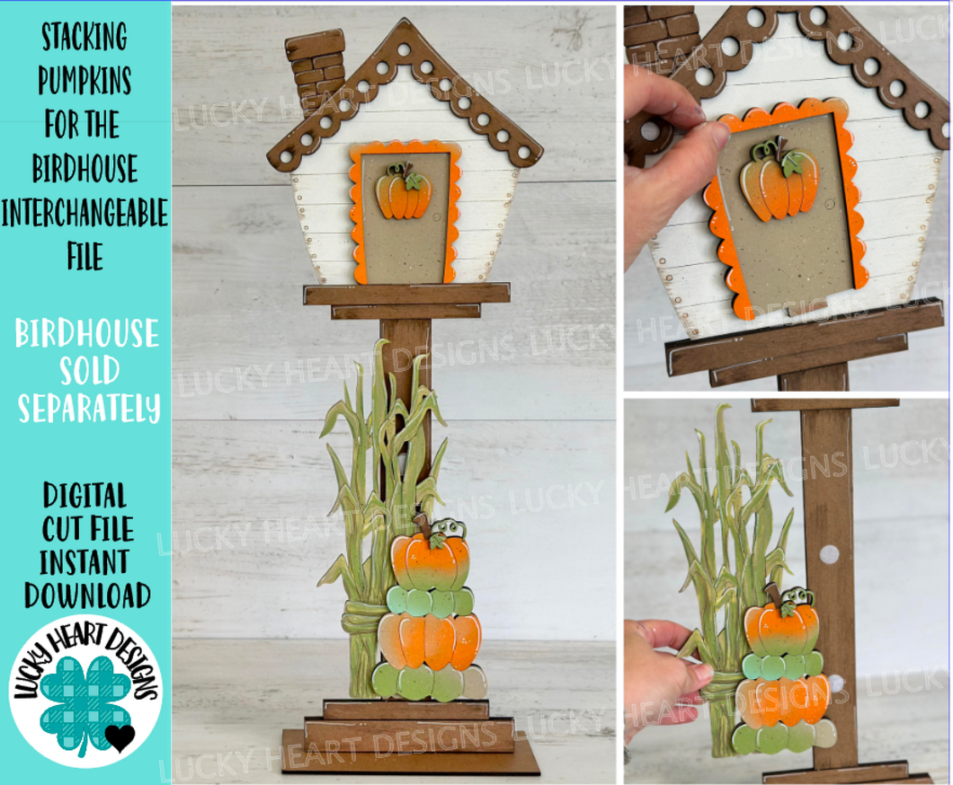 Stacking Pumpkins for the Birdhouse Interchangeable File SVG, Glowforge, Fall, Seasonal, Holiday Shapes, Cornstalk, LuckyHeartDesignsCo