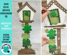 Load image into Gallery viewer, Clovers for the Birdhouse Interchangeable File SVG, St. Patrick&#39;s Day, Seasonal, Holiday Shapes, Glowforge, Laser, LuckyHeartDesignsCo
