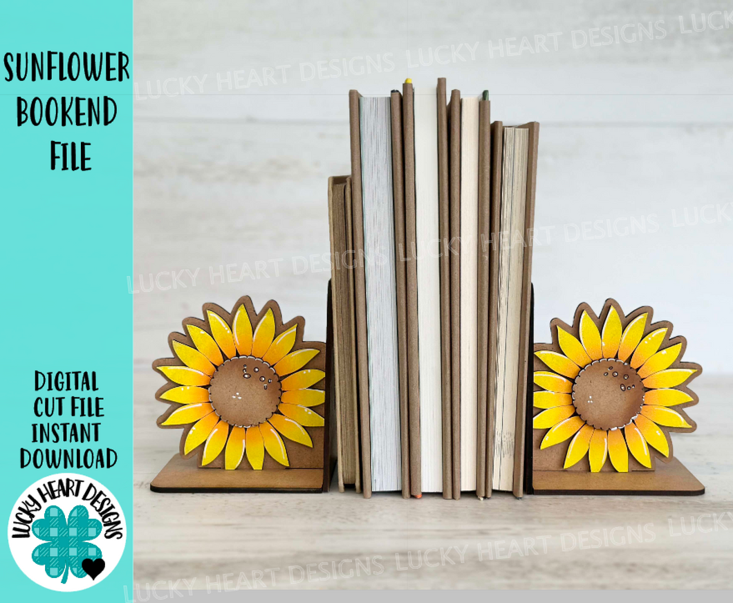 Sunflower Bookend File SVG, Glowforge, Reading, Books, Library, School, Home, Plants, LuckyHeartDesignsCo