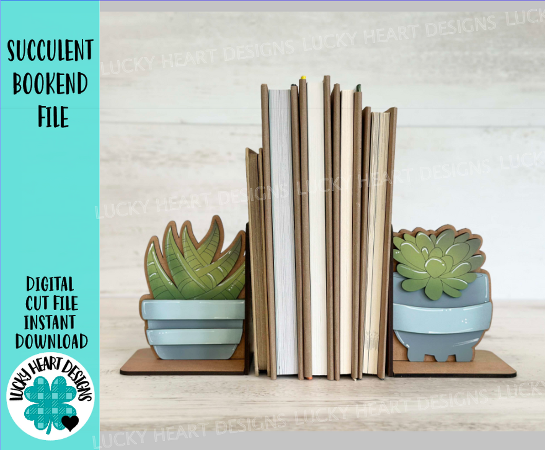 Succulent Bookend File SVG, Glowforge, Reading, Books, Library, School, Home, Plants, LuckyHeartDesignsCo