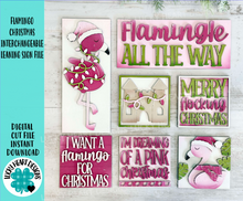 Load image into Gallery viewer, Flamingo Christmas Interchangeable Leaning Sign File SVG, Glowforge ,Beach, Tropical, Florida Tiered Tray, LuckyHeartDesignsCo
