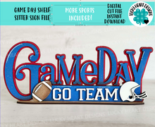 Load image into Gallery viewer, Game Day Shelf Sitter Standing Sign File SVG, Glowforge, Football, Soccer, Baseball, Hockey, Sports, Basketball, LuckyHeartDesignsCo
