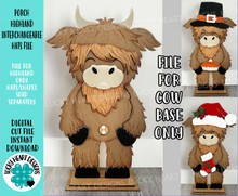 Load image into Gallery viewer, Porch Highland Interchangeable Hats File SVG, Seasonal, Christmas, Cow, Holiday, Farm, Halloween, Fall, Glowforge, LuckyHeartDesignsCo
