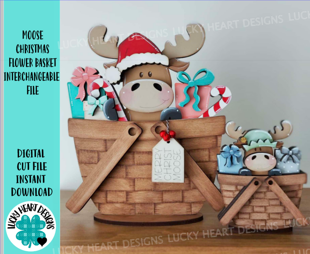 Moose Christmas For The Flower Basket Interchangeable File SVG, TINY Santa Candy Cane Presents Tiered Tray, Glowforge, LuckyHeartDesignsCo