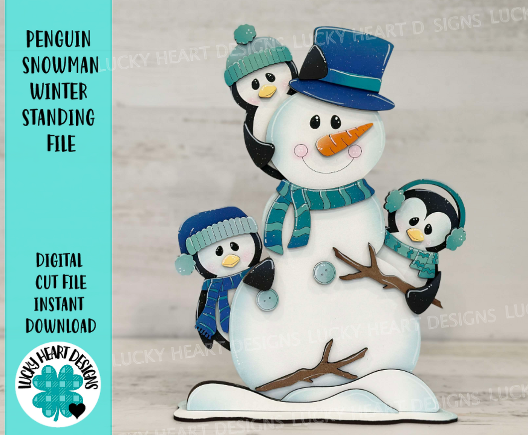 Penguin Winter Snowman Standing File SVG, Glowforge, Christmas, Tiered Tray LuckyHeartDesignsCo