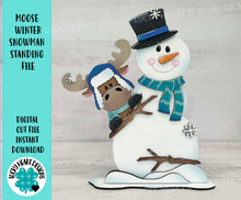 Load image into Gallery viewer, Moose Winter Snowman Standing File SVG, Snowflake, Frosty, Reindeer, Holiday, Tiered Tray, Glowforge, LuckyHeartDesignsCo
