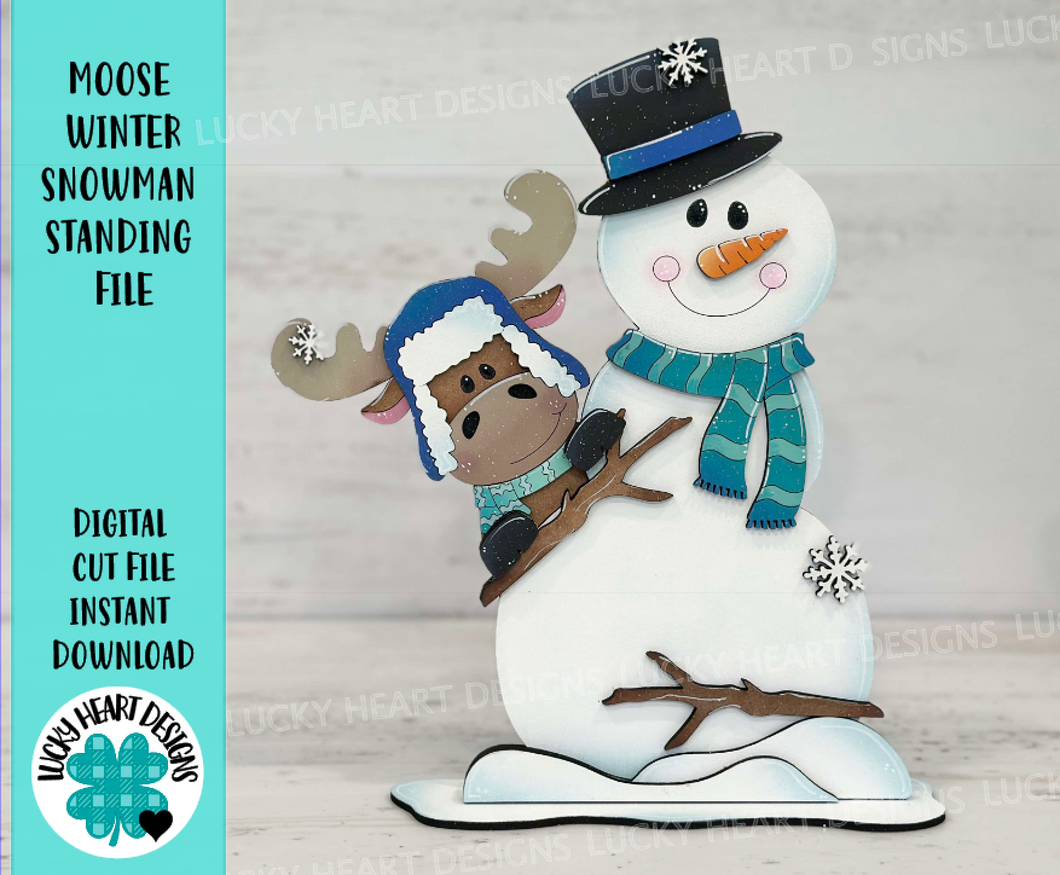 Moose Winter Snowman Standing File SVG, Snowflake, Frosty, Reindeer, Holiday, Tiered Tray, Glowforge, LuckyHeartDesignsCo