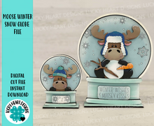 Load image into Gallery viewer, Moose Winter Snow Globe Interchangeable File SVG, TINY, Glowforge, Snowman, Snowflake, Tiered Tray LuckyHeartDesignsCo
