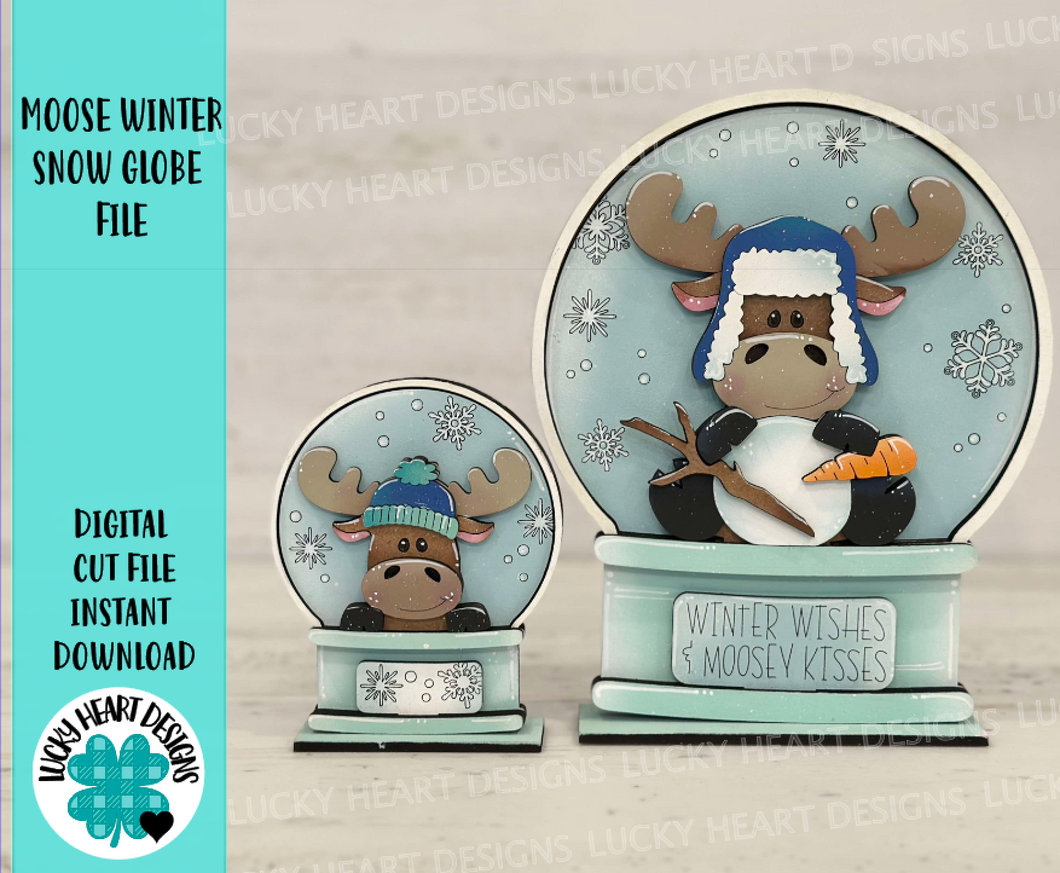 Moose Winter Snow Globe Interchangeable File SVG, TINY, Glowforge, Snowman, Snowflake, Tiered Tray LuckyHeartDesignsCo