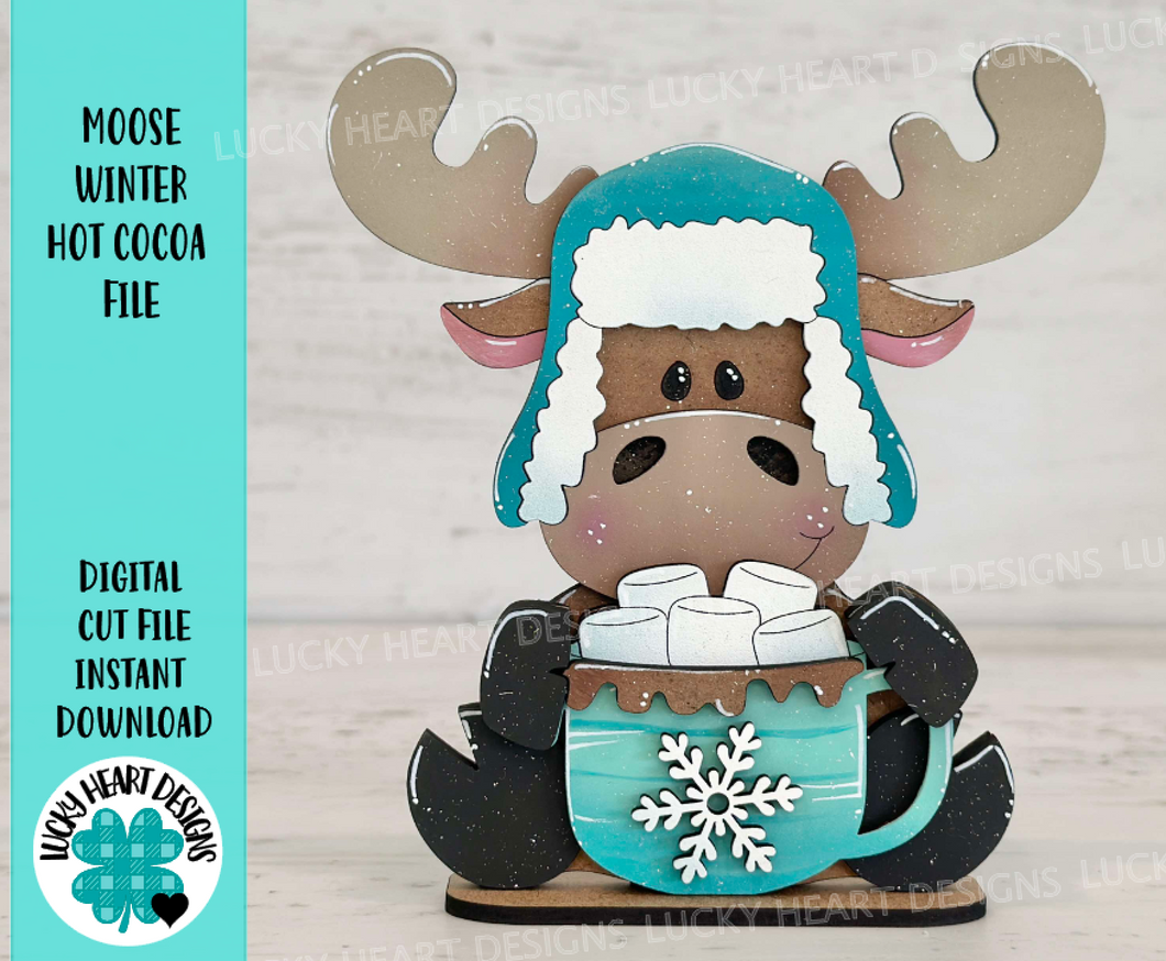 Moose Winter Hot Cocoa Standing File SVG, Snowflake, Frosty, Snowman, Reindeer, Holiday, Tiered Tray, Glowforge, LuckyHeartDesignsCo