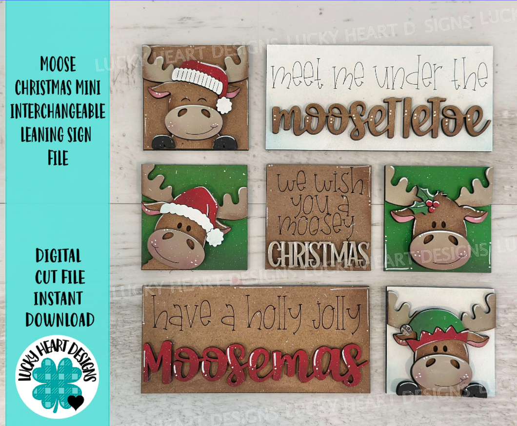 Moose Christmas MINI Interchangeable Leaning Sign File SVG, Rudolph, Santa, Elf, Tiered Tray Glowforge, LuckyHeartDesignsCo