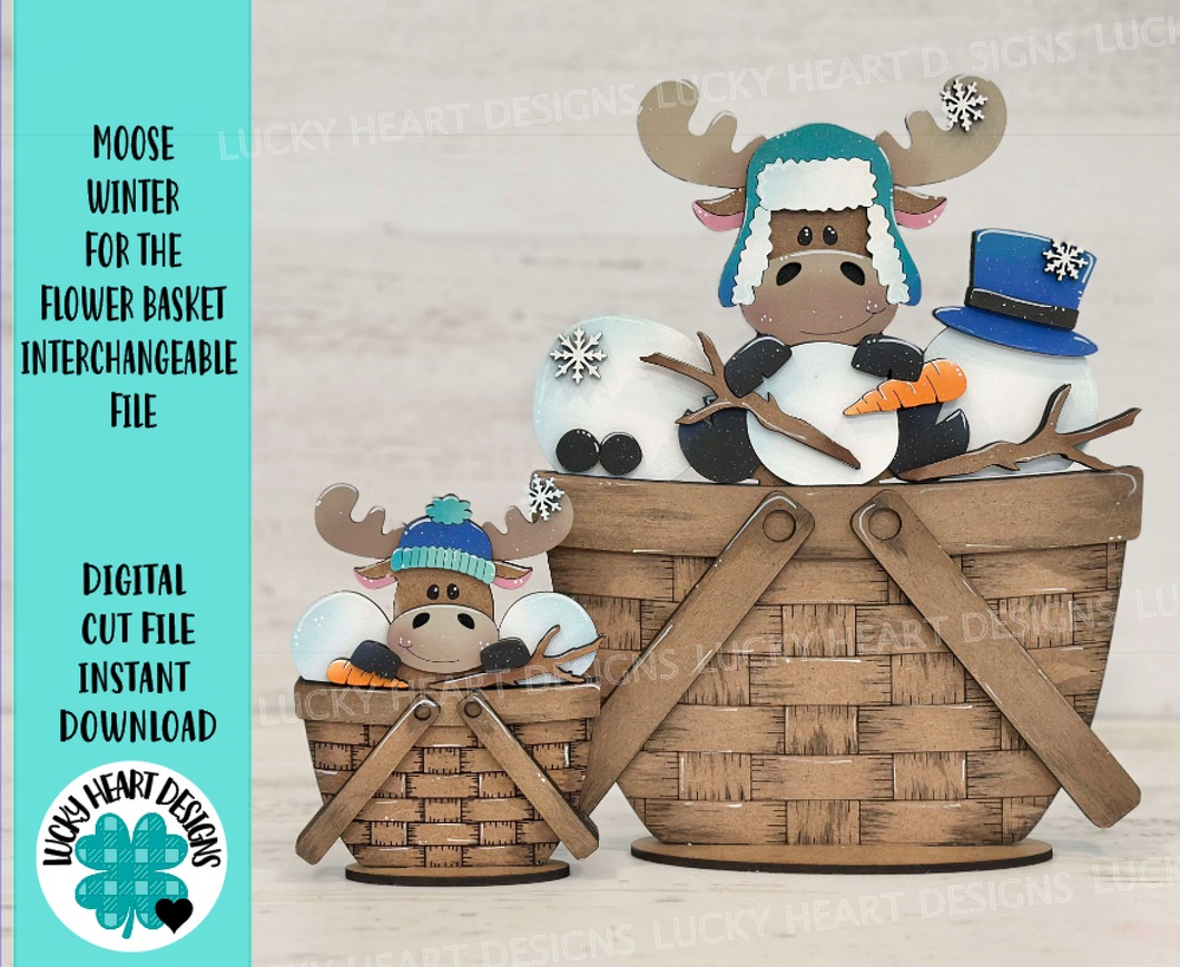 Moose Winter Snowman For The Flower Basket Interchangeable File SVG, TINY, Holiday, Tiered Tray, Glowforge, LuckyHeartDesignsCo