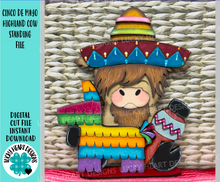 Load image into Gallery viewer, Cinco De Mayo Highland Cow Standing File SVG, Glowforge, Fiesta, Piñata, Farm, Tiered Tray LuckyHeartDesignsCo

