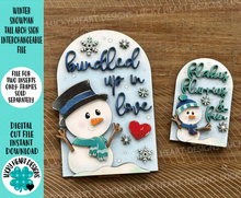 Load image into Gallery viewer, Winter Snowman Tall Arch Sign Interchangeable File SVG, TINY, INSERT only Snowmen Frosty Glowforge, Holiday, Tiered Tray LuckyHeartDesignsCo
