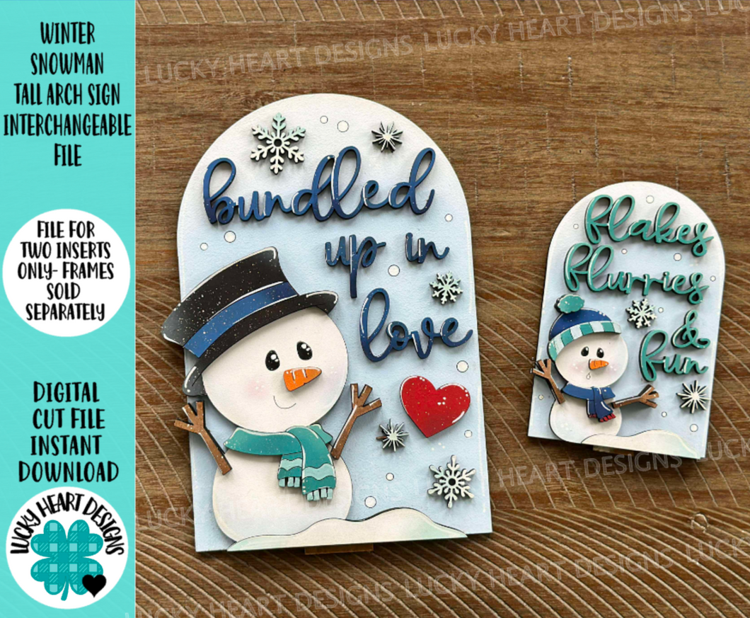 Winter Snowman Tall Arch Sign Interchangeable File SVG, TINY, INSERT only Snowmen Frosty Glowforge, Holiday, Tiered Tray LuckyHeartDesignsCo