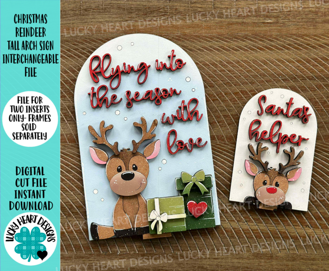 Christmas Reindeer Tall Arch Sign Interchangeable File SVG, TINY, INSERT only Rudolph, Glowforge, Holiday, Tiered Tray LuckyHeartDesignsCo