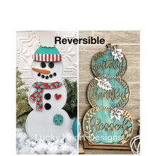 Load image into Gallery viewer, Happy Snowman Stacking Pumpkin Reversible File SVG, Reversible, Patchwork, Glowforge Standing Winter Decor, Fall, Craft, LuckyHeartDesignsCo
