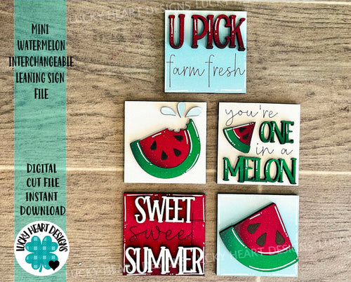 MINI Watermelon Interchangeable Leaning Sign File SVG, Summer fruit Tiered Tray Glowforge, LuckyHeartDesignsCo