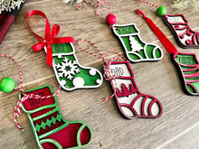 Load image into Gallery viewer, Stocking Christmas Ornament File SVG, Santa Glowforge, LuckyHeartDesignsCo
