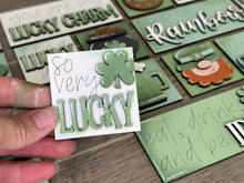Load image into Gallery viewer, MINI St.Patrick&#39;s Day Interchangeable Leaning Sign File, Glowforge Leprechaun, LuckyHeartDesignsCo
